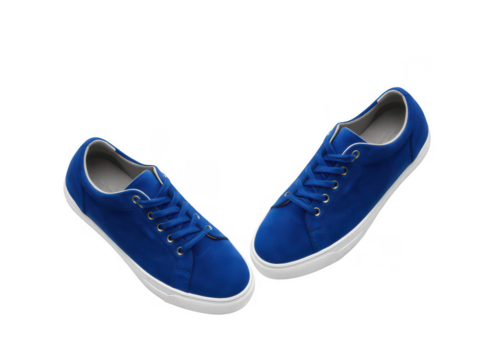 Pair of blue canvas sneakers isolated on transparent background