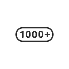 1000+ counter, linear icon. Social engagement, popularity, or online metrics. Line with editable stroke.