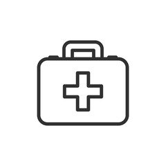 First aid kit, linear icon. Emergency medical supply or health safety. Line with editable stroke.