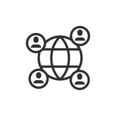 Global user network, linear icon. Social platform, online community, or digital connection. Line with editable stroke.