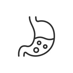 Stomach with hydrochloric acid, linear icon. Normal digestion, acid environment. Line with editable stroke.