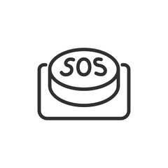 SOS emergency button, linear icon. Distress call, rescue signal, or panic alert. Line with editable stroke.