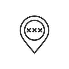 Location pin with hidden symbols, linear icon. Restricted content, private zone, anonymous area. Line with editable stroke