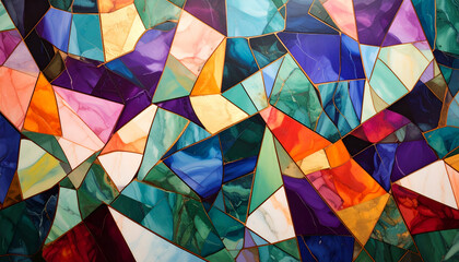 Colorful abstract mosaic pattern with vibrant geometric shapes and textures.