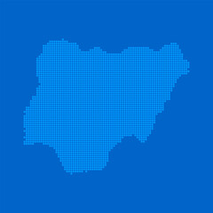 Blue halftone dot outline map background of Nigeria