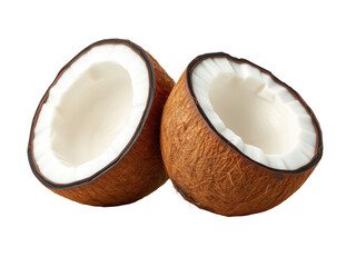 Two halves of a coconut isolated on transparent background