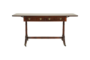 wooden table isolated on white  Regency Style Faux Bamboo Drop Leaf Desk or Dining Table 