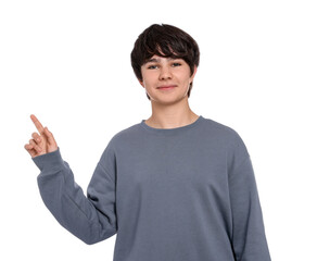 Portrait of teenage boy on white background