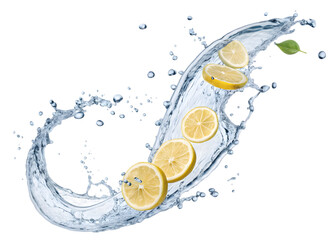 Fresh Lemon Slices and a Splash of Sparkling Water Isolated On Transparent Background
