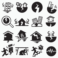 earthquake ground crack symbol icon illustrations