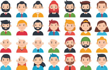 Diverse Flat Vector Avatars Set on White Background