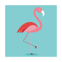 Simple flat design illustration of a graceful pink flamingo standing on one leg