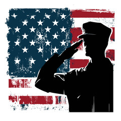 Saluting soldier silhouette with grunge USA flag