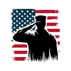 Saluting soldier silhouette with grunge USA flag