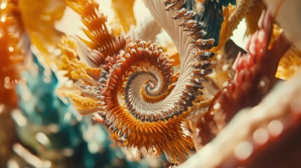 Vivid, fractal spiral of multicolored, textured forms