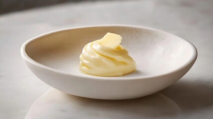 A dollop of butter in a shallow white bowl