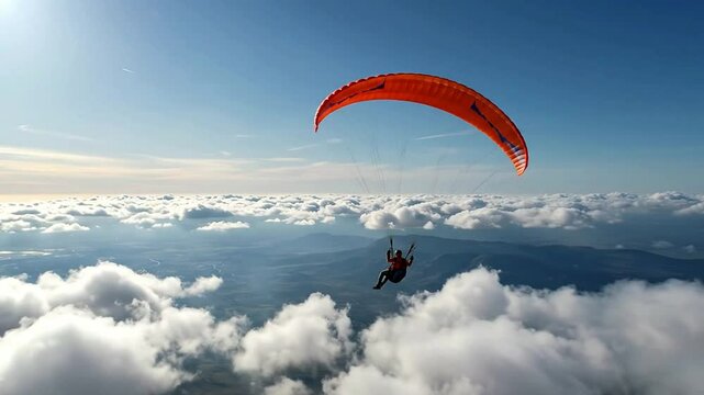 Paraglider Soaring Above the Clouds on a Sunny Day