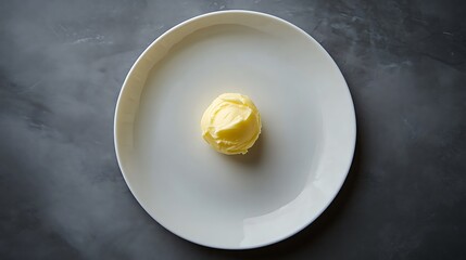 A Single Scoop of Yellow Ice Cream on a White Plate