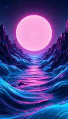Surreal Neon Ocean Illustration with Tranquil Energy