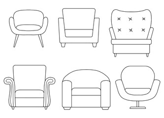 Armchair set graphic black white isolated sketch illustration vector 