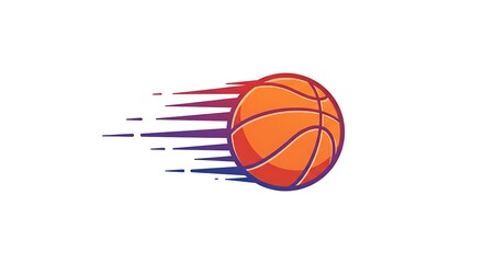 A vector graphic of a colorful basket ball bouncing with dynamic motion lines, centered on a white background
