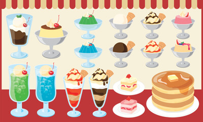 喫茶店のスイーツセット_赤