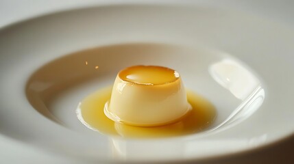 Creme Caramel Dessert on a White Plate