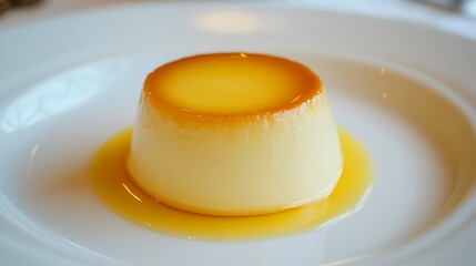 Creme Caramel Dessert on a White Plate
