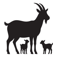 goat silhouette Set with various wild animal designs for art and Illustration