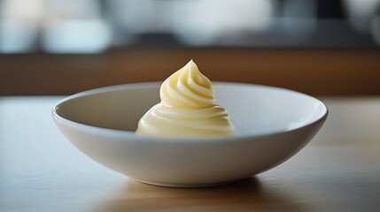Swirl of Cream in a White Bowl