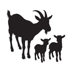 goat silhouette vector illustration of wild animal with antlers in black drawing style