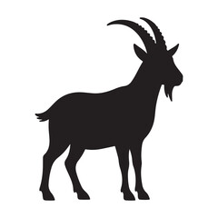  A goat silhouette vector illustration with antlers on white background