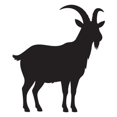 goat silhouette vector illustration with antlers on white background