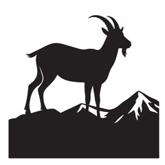 Black and white goat silhouette with antlers on white background