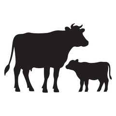  A black  cow with cow kids vector illustration