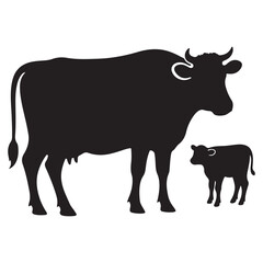  A black and white cow with cow kids vector illustration