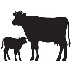 Black silhouette of a cow and bull isolated on white background farm animal vector illustration