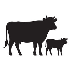 Black silhouette of a cow isolated on white background simple farm animal vector illustration