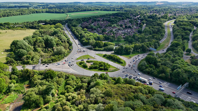 Roundabout in Basingstoke. Hampshire. UK. England. Drone aerial view