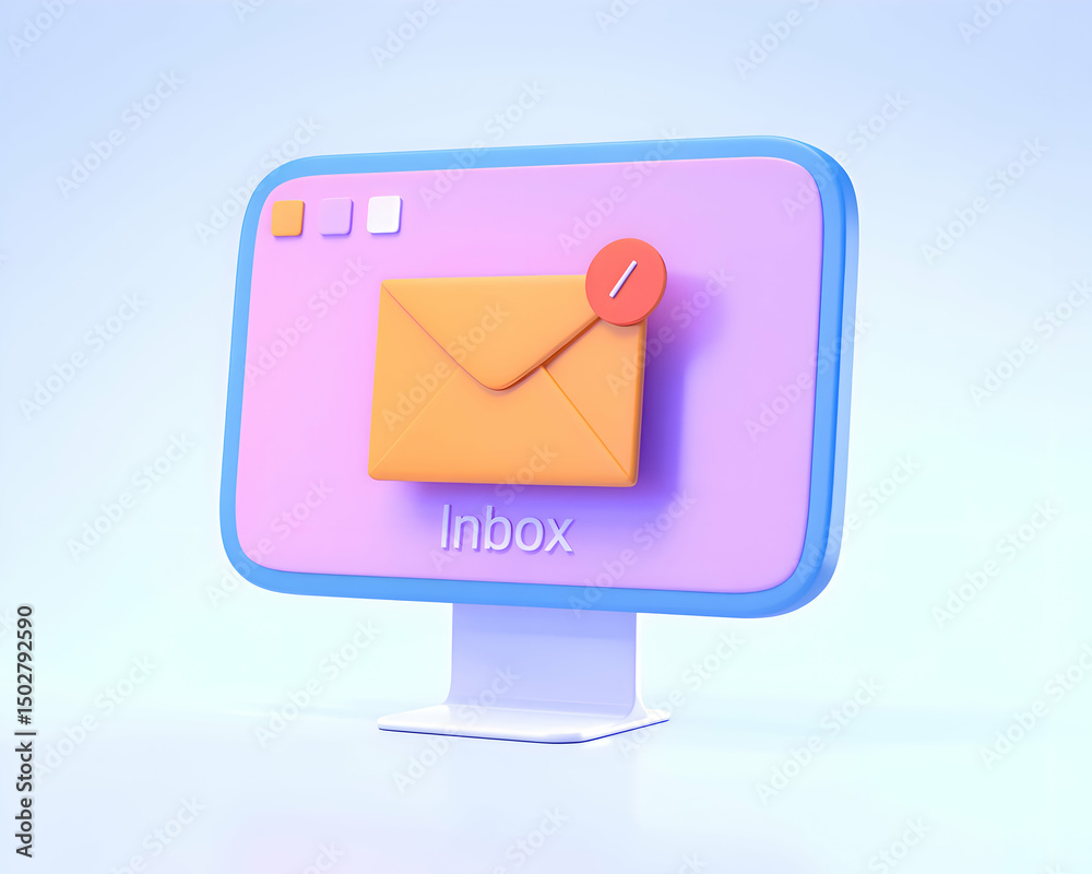 Poster 3d render of a computer screen showing an inbox with a new email message