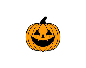 Cute Halloween Jack-o'-Lantern Pumpkin Vector Clipart– Smiling Cartoon Vector Isolated on White Background.
