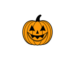 Cute Halloween Jack-o'-Lantern Pumpkin Vector Clipart– Smiling Cartoon Vector Isolated on White Background.