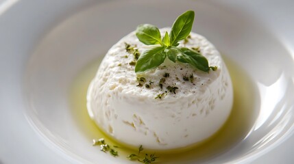 Fresh Ricotta Cheese with Basil Garnish