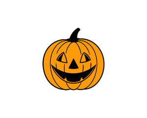 Cute Halloween Jack-o'-Lantern Pumpkin Vector Clipart– Smiling Cartoon Vector Isolated on White Background.