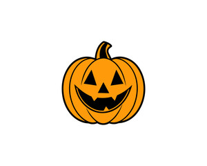 Cute Halloween Jack-o'-Lantern Pumpkin Vector Clipart– Smiling Cartoon Vector Isolated on White Background.