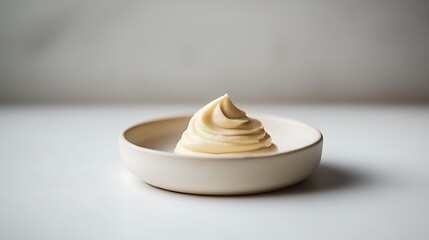 A swirl of whipped cream on a white plate
