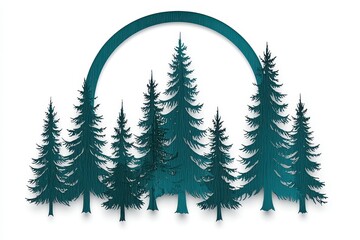 Obraz premium Teal Evergreen Trees Emblem with Arc Isolated on White Background Graphic Illustration