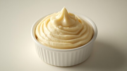 Smooth and Creamy Mashed Potatoes in a White Ramekin