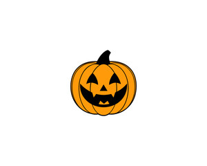 Halloween pumpkin vector illustration – cute jack-o-lantern face, funny cartoon clipart for autumn greeting card designs and holiday design projects.