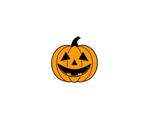 Halloween pumpkin vector illustration – cute jack-o-lantern face, funny cartoon clipart for autumn greeting card designs and holiday design projects.